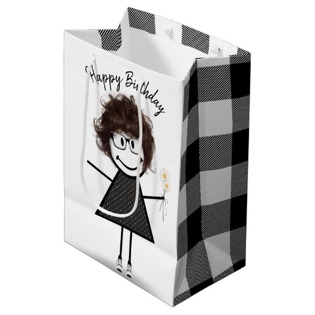 Sac Cadeau Moyen Étiquette Figure Girl avec marguerites (Devant Angle)