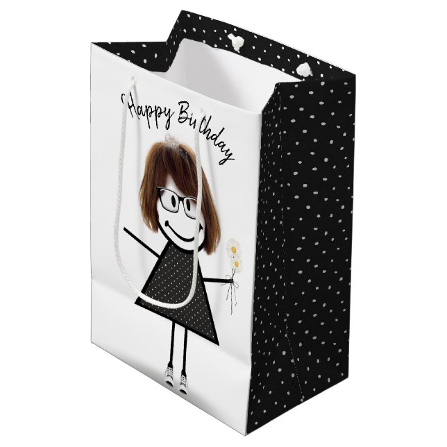 Sac Cadeau Moyen Étiquette Figure Girl avec marguerites (Devant Angle)