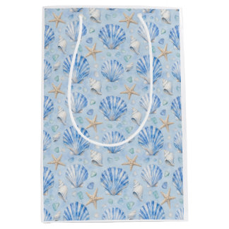 Sac Cadeau Moyen Étoile de mer coquillage bleu motif océan aquarell