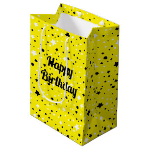 Sac Cadeau Moyen étoiles d'anniversaire sur jaune