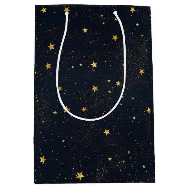 Sac Cadeau Moyen Étoiles D'Or Dans Le Ciel Nocturne (Devant)