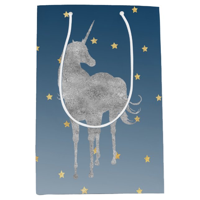 Sac Cadeau Moyen Étoiles d'or Silver Unicorn (Devant)