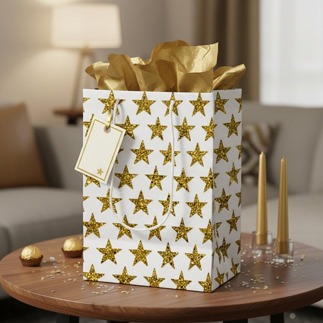 Sac Cadeau Moyen Étoiles pailletées or (Créateur téléchargé)