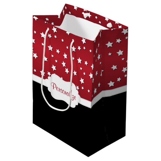 Sac Cadeau Moyen Étoiles sur un fond rouge classe (Devant Angle)