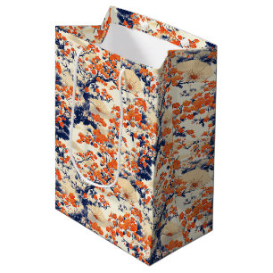Sac Cadeau Moyen Éventail à motif de fleurs de cerisier japonais (2