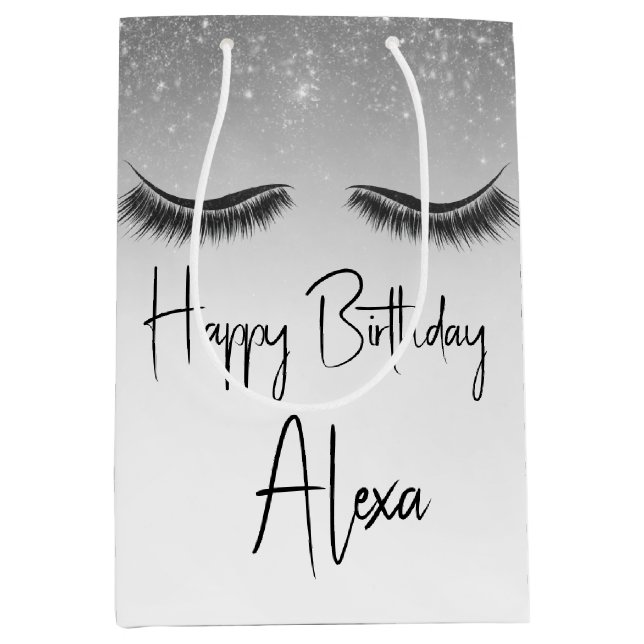 Sac Cadeau Moyen Eyelashes d'anniversaire avec Parties scintillant (Devant)