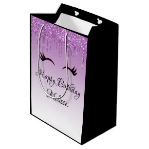 Sac Cadeau Moyen Eyelashes rose et noir élégant sur Parties scintil