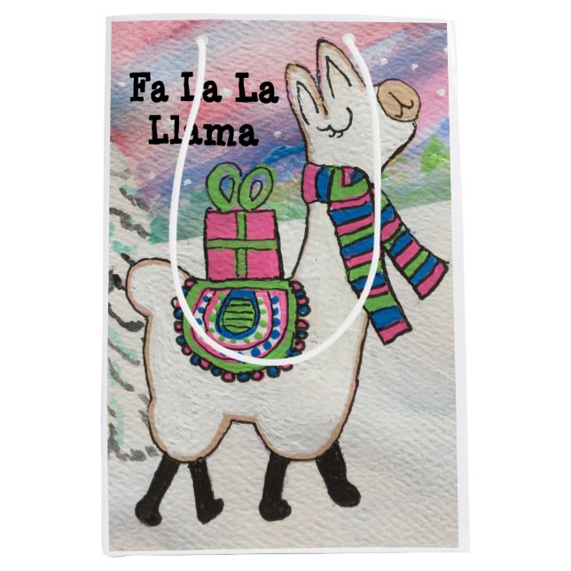 Sac Cadeau Moyen Fa La Llama Cute Noël moderne (Devant)