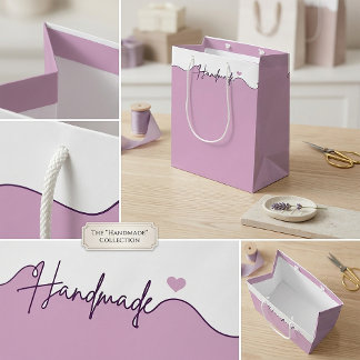 Sac Cadeau Moyen Fabriqué avec Amour Violet Emballage pour Petites