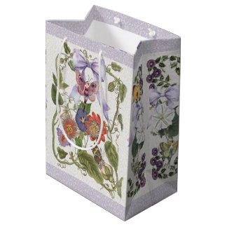 Sac Cadeau Moyen Fairy Garden Vintage Purple Bow n Passion Flower