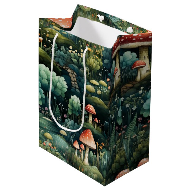 Sac Cadeau Moyen Fairytale en Fairyland Maison de champignons Green (Devant Angle)