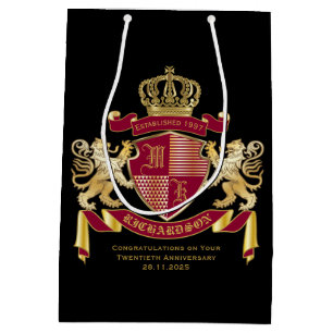 Sac Cadeau Moyen Faites votre propre blason d'armoiries d'or rouge