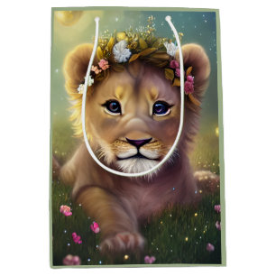 Sac Cadeau Moyen Fantaisie fantaisiste bébé lionceau mignon Kawaii