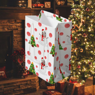 Sac Cadeau Moyen Fantaisie Photo Face Blanc Rouge Vert Neige Noël