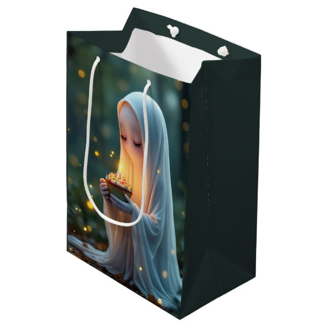 Sac Cadeau Moyen Fantôme avec un gâteau d'anniversaire (Devant Angle)