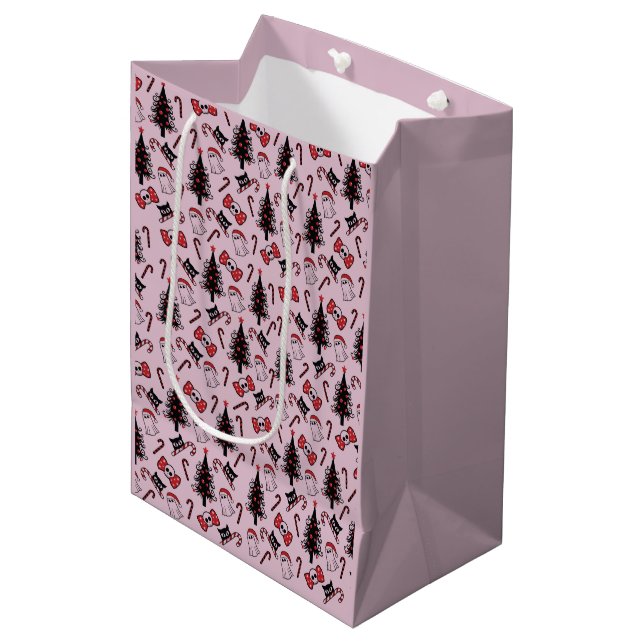 Sac Cadeau Moyen Fantôme crânien déplaisant et Vampire Cat rose (Devant Angle)