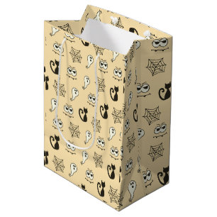 Sac Cadeau Moyen Fantôme, toiles d'araignées et chats noirs Jaune