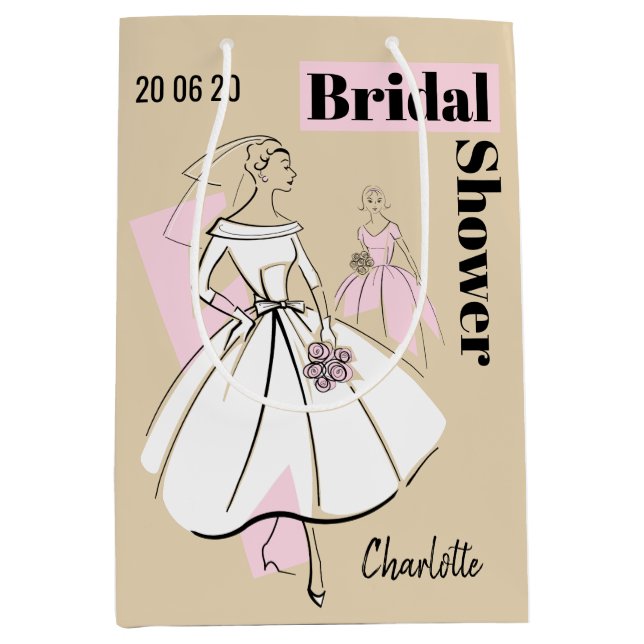 Sac Cadeau Moyen Fashion Bride Neutral Group Fête des mariées moyen (Devant)