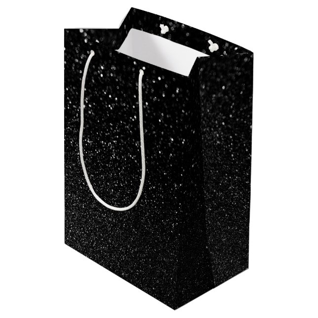 Sac Cadeau Moyen Faux Black Bokeh Parties scintillant Photo (Dos Angle)