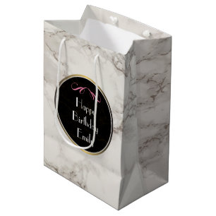 Sac Cadeau Moyen Faux Marbre Albâtre Taupe Tan Personnalisé Anniver