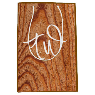 Sac Cadeau Moyen Faux Wooden Custom Initials