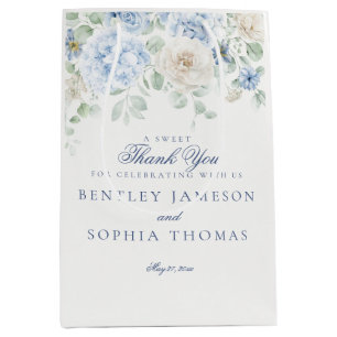 Sac Cadeau Moyen Faveur de mariage à l'hydrangea floral bleu