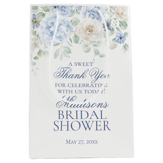Sac Cadeau Moyen Faveur de mariage Fleur de Hortensia Bleu (Devant)