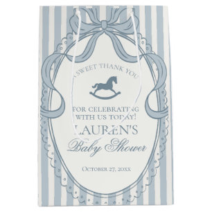Sac Cadeau Moyen Faveurs de Baby Shower Cheval à Bascule Ruban Coqu