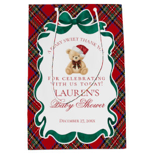 Sac Cadeau Moyen Faveurs de Baby Shower Ours Tartan Rouge Noël