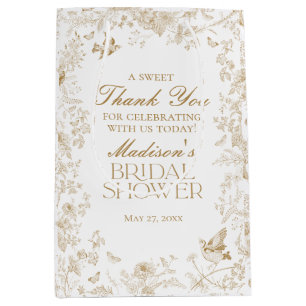 Sac Cadeau Moyen Faveurs de Mariage Toile De Jouy Dorée