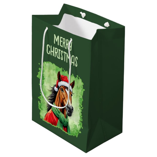 Sac Cadeau Moyen Favoris de Noël animal amusant - Cheval 6 (Devant Angle)