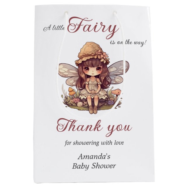 Sac Cadeau Moyen Fée enchantée avec champignons Baby shower fille (Devant)