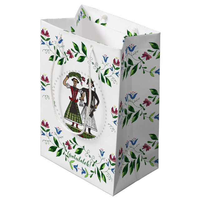 Sac Cadeau Moyen Félicitations au Mariage hongrois Couple ! (Devant Angle)