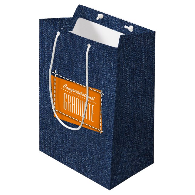 Sac Cadeau Moyen Félicitations Grad. Motif Blue Denim (Devant Angle)