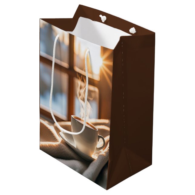 Sac Cadeau Moyen Fenêtre Café par hiver (Devant Angle)