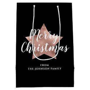 Sac Cadeau Moyen Festif Black Rose Gold Star Joyeux Noël