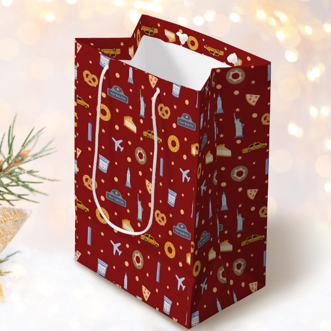 Sac Cadeau Moyen Festif New York Motif Noël Rouge (Créateur téléchargé)