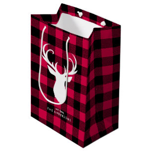Sac Cadeau Moyen Festive Buffalo Plaid Motif"