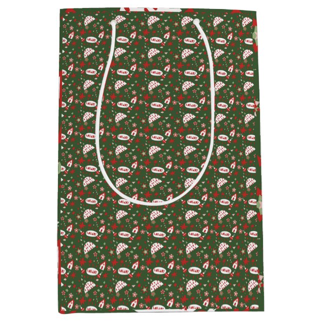 Sac Cadeau Moyen Festive Gift Wrap Green Black Pattern (Devant)