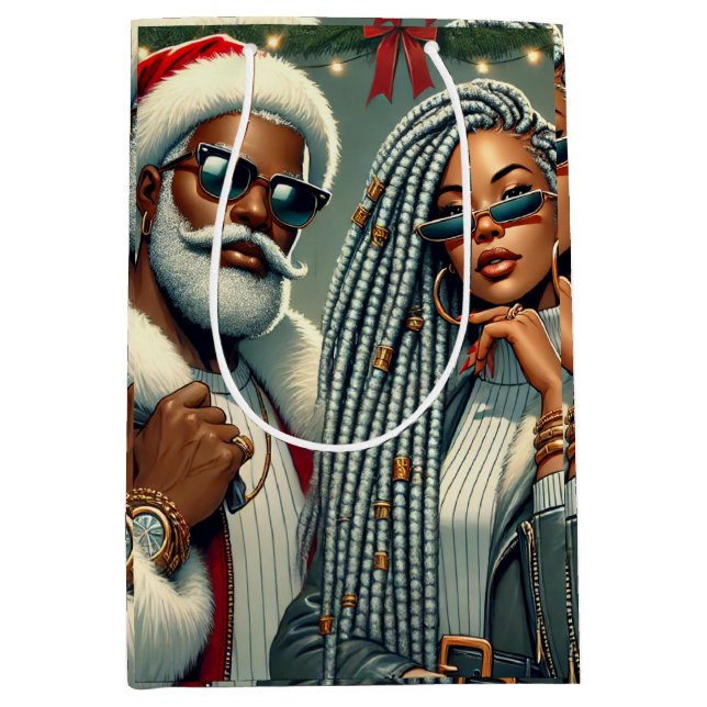 Sac Cadeau Moyen Festive Party Père Noël (Devant)