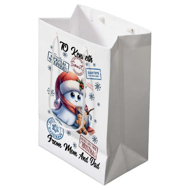 Sac Cadeau Moyen Festive Santa Sack With Fun Snowman (Devant Angle)