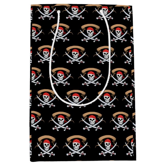 Sac Cadeau Moyen Fête d'anniversaire de Jolly roger pirate (Devant)