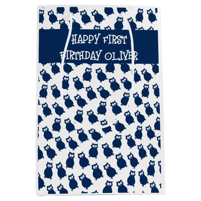 Sac Cadeau Moyen Fête d'anniversaire de la Chouette bleue (Devant)