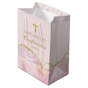 Sac Cadeau Moyen Fête de Confirmation Élégante Rose Or Personnalisé