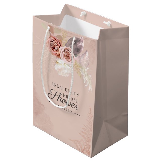 Sac Cadeau Moyen Fête de mariage avec herbe de Pampas en terre cuit (Devant Angle)