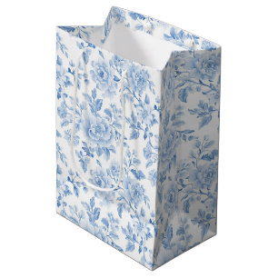 Sac Cadeau Moyen Fête de mariage Fleurs Blanches Bleues Romantiques