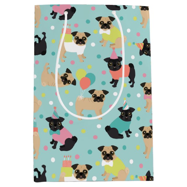 Sac Cadeau Moyen Fête de Pug Birthday (Devant)