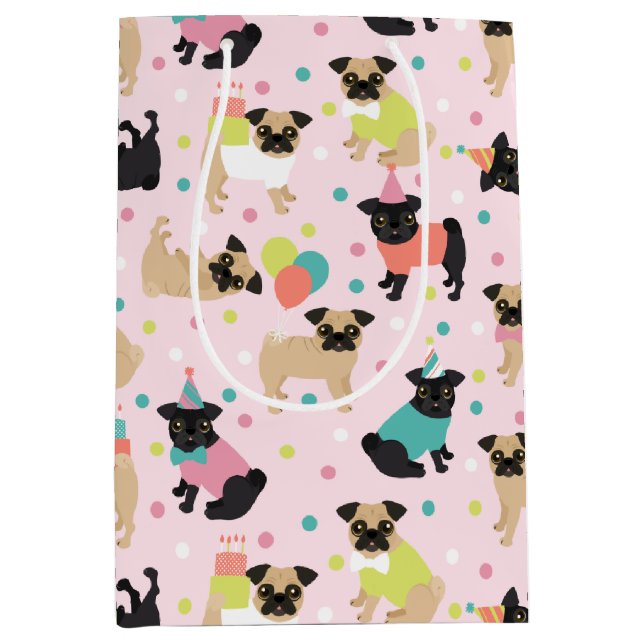 Sac Cadeau Moyen Fête de Pug Birthday (Devant)