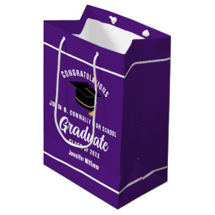 Sac Cadeau Moyen Fête de remise de diplôme personnalisée violet bla