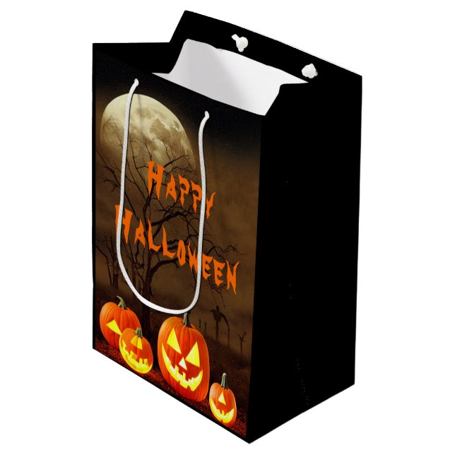 Sac Cadeau Moyen Fête déplaisante d'Halloween du cimetière (Devant Angle)